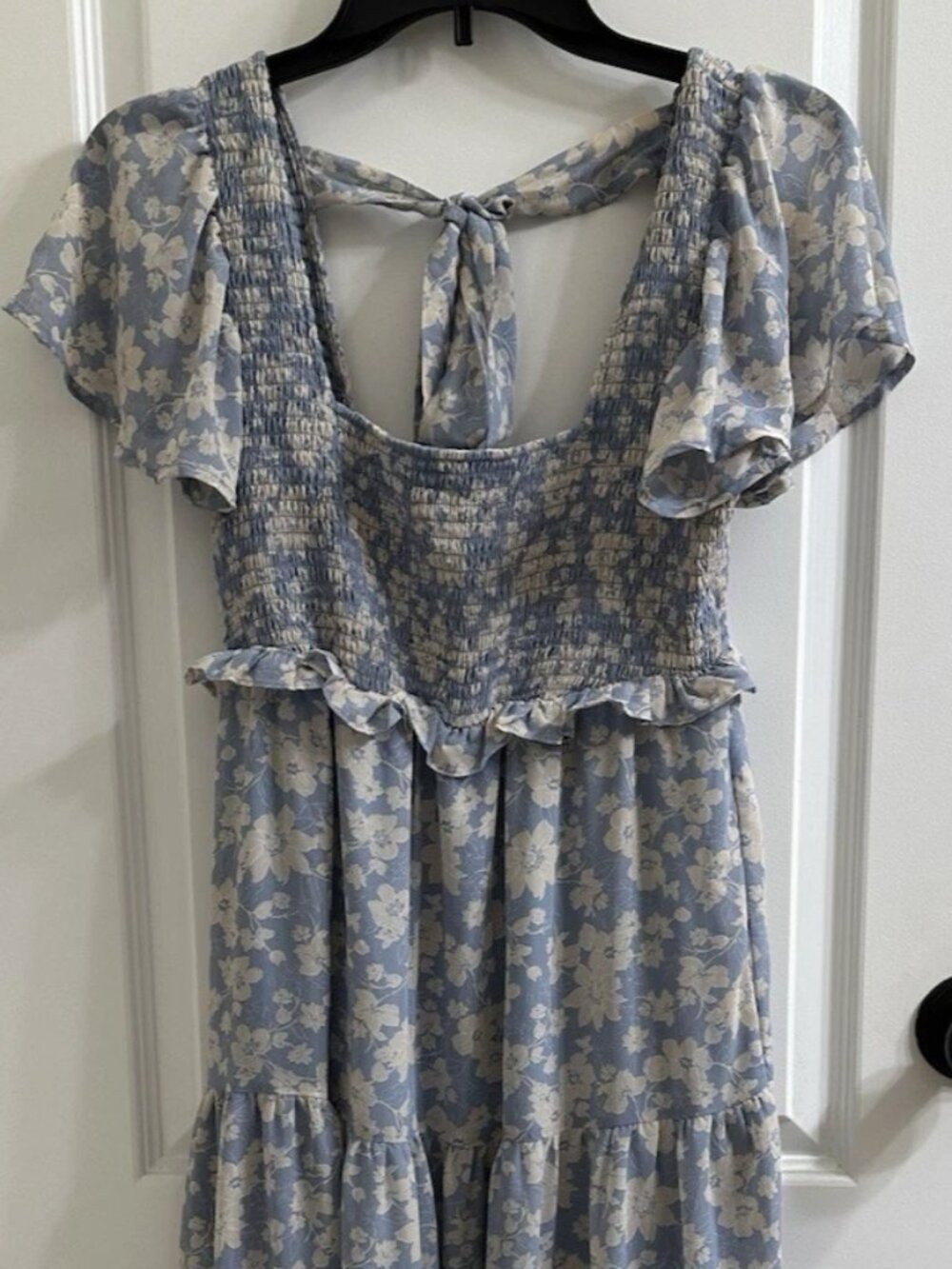 Floral Spring/Summer Blue-Light Pink & White Midi Dress-Size S